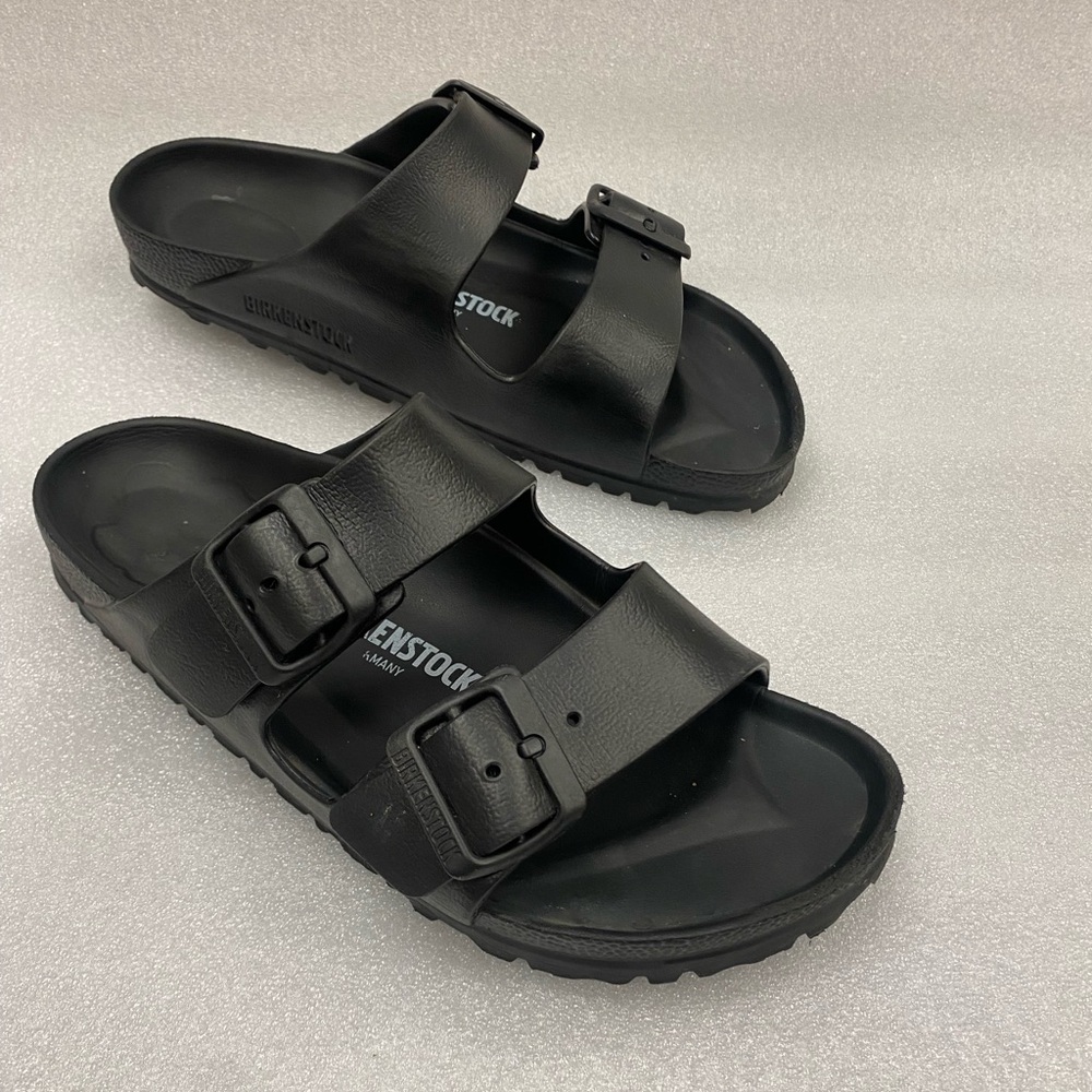 Birkenstock Arizona Eva Double Buckle Black Rubber slide sandals size 37